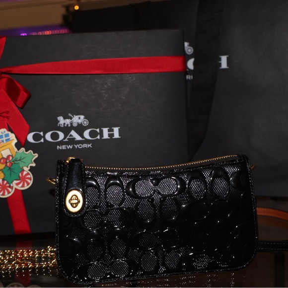 Coach Penn B4/ Black Shoulder Bag Signature Patent Leather CM552 - Picture 9 of 14